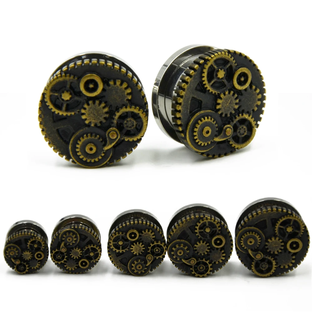 Screw Fit Steampunk Wheel Design Flesh Tunnel Plug Jewelry Ear Gauge Piercingin Body Jewelry