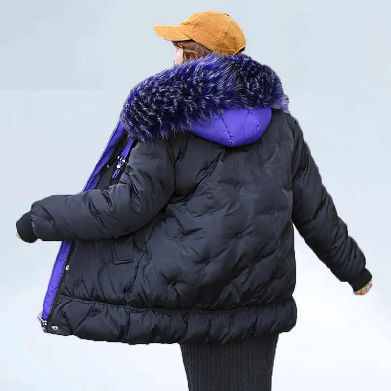 

Winter Short Jacket Women Parkas Mujer 2019 Hooded Winter Coat Women Loose Warm thick Down Parka Fur Collar Cotton Padded Jacket