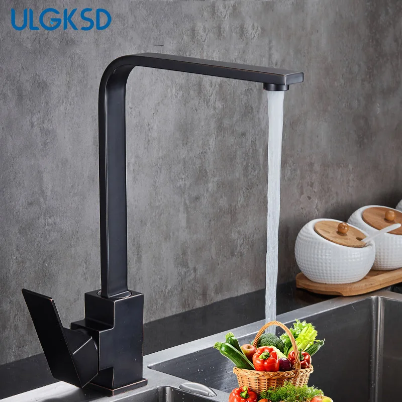 

ULGKSD Kitchen Faucets Nickle/ Black Stainless Steel Hot and Cold Mixer Tap Single Handle Deck Support Kitchen Sink Faucets