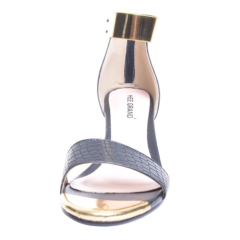 HEE GRAND/Брендовые женские босоножки с золотыми вставками, коллекция года, змеиная кожа, PU, с Т-образным ремешком, модные сандалии, 6 см, летняя женская обувь XWZ2039