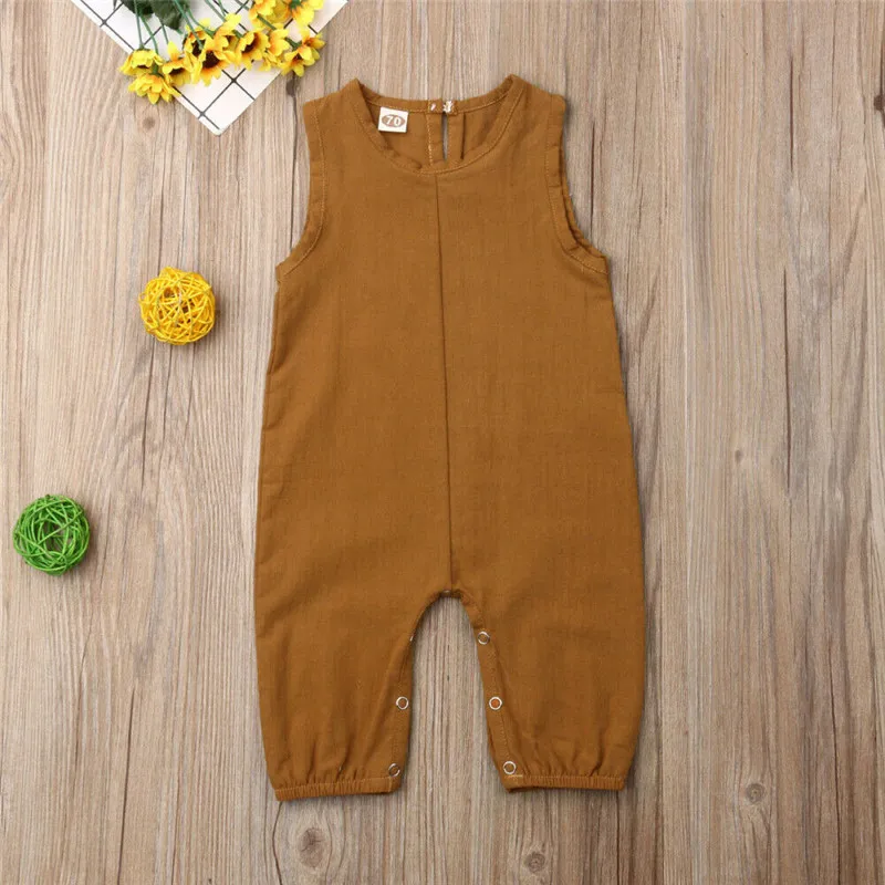 Одежда для новорожденных мальчиков и девочек от 0 до 24 месяцев летний повседневный комбинезон без рукавов, элегантный Милый хлопковый комбинезон, милый пляжный костюм - Цвет: Оранжевый