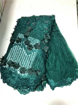 

High Quality Tulle Lace 2019 beads Latest African Lace Fabric 3d Flower Applique Afican French Wedding Lace Fabric For 5yards