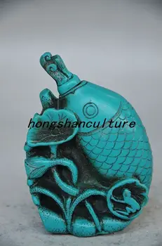 

EXQUISITE CHINESE TURQUOISE HANDMADE FISH AND LOTUS LEAF SNUFF BOTTLE