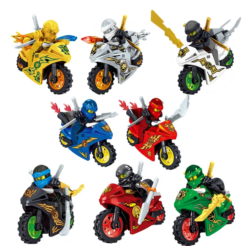 

8pcs/lot Motorcycle Building Blocks Set Lloyd Kai with Weapon, Compatible with Legoingly Mini Ninja Figures Toys for Children