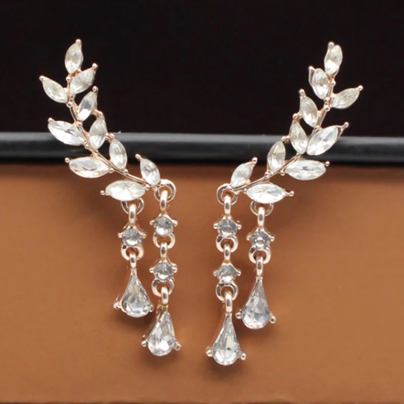 Шток стержня кисточкой крошечный листьев венок серьги-клаймберы золотые серьги капельки небесные Ювелирное Украшение в подарок на день рождения Earrrings в Корейском стиле