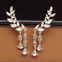 Шток стержня кисточкой крошечный листьев венок серьги-клаймберы золотые серьги капельки небесные Ювелирное Украшение в подарок на день рождения Earrrings в Корейском стиле