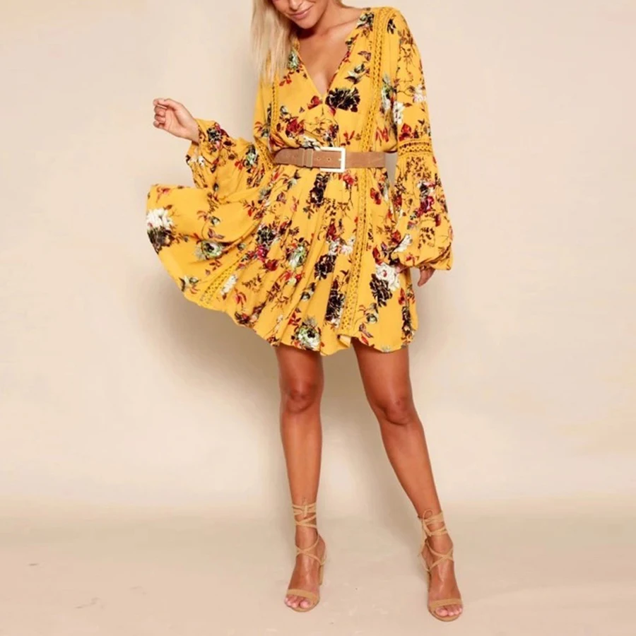 short yellow boho dress