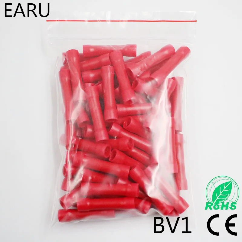 

BV1 BV1.25 Full Insulating Wire Connector wire connector Butt Connectors Crimp Electrical Wire Splice Terminal 100PCS/Pack BV