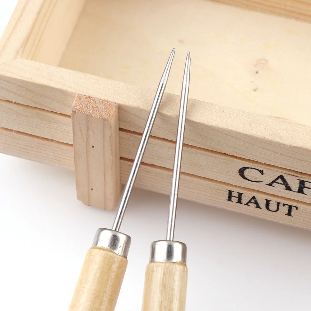 

2pcs/lot Wood Handle Awl Fashion Cloth Sewing Tool Hole Punching Leather Awl Craft Stitching Leather Tools DIY Decorations
