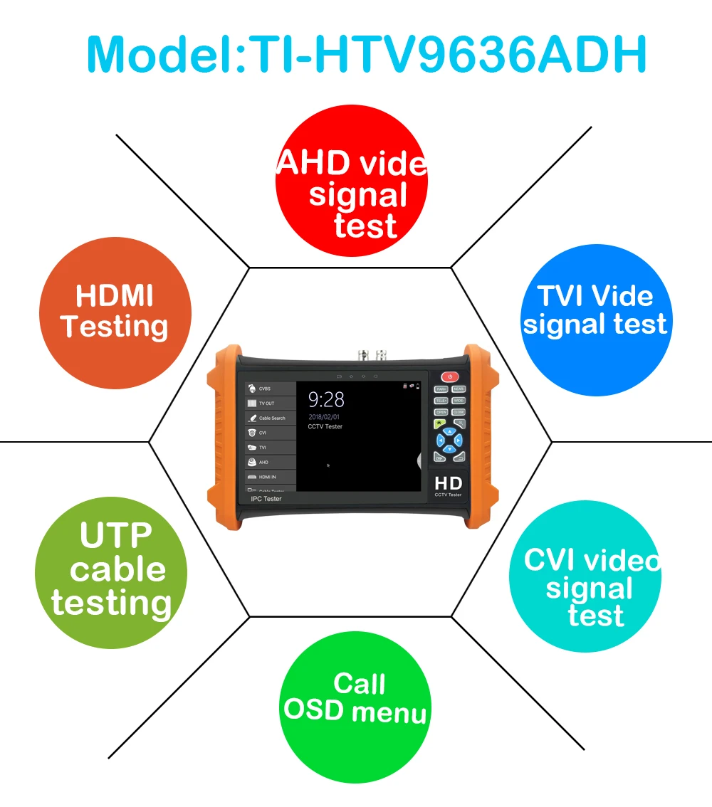  7inch CCTV camera tester 8MP video Tester TVI CVI 5MP AHD 2MP SDI ahd monitor Camera HDMI Call OSD 