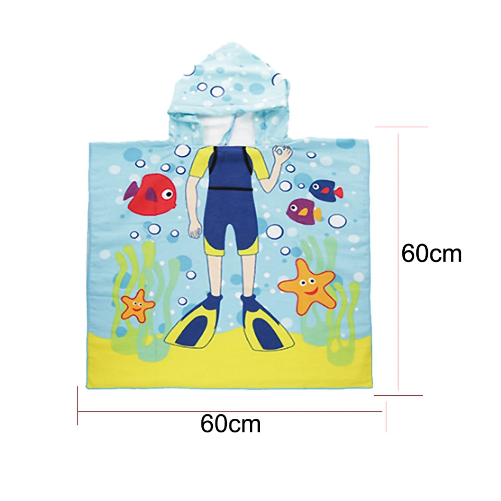 Детский плащ из микрофибры с капюшоном, пляжное полотенце для купания, 90*60 см