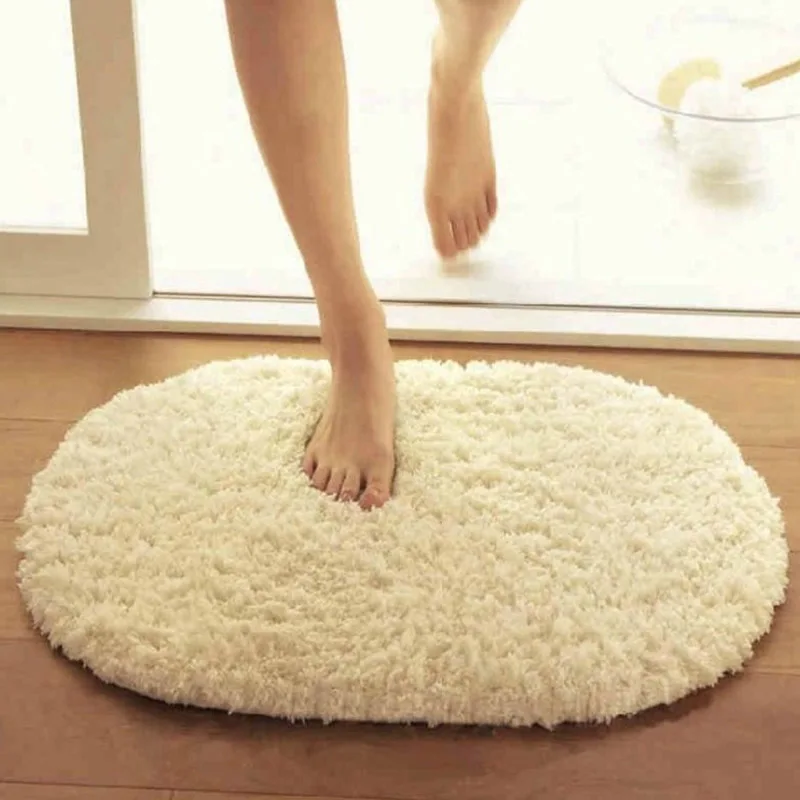 Solid Short Shaggy Floor Mat Oval Ellipse Polyester Door Living Room Bedroom Coffee Rugs Anti-slip Indoor Outdoor Doormats | Дом и сад