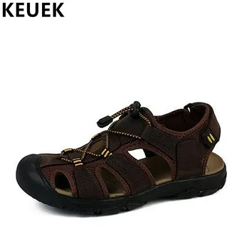 

New Arrival Genuine leather Male Sandals Men Casual shoes Classics Outdoor Beach shoes Large size Summer cutout hole shoes 061