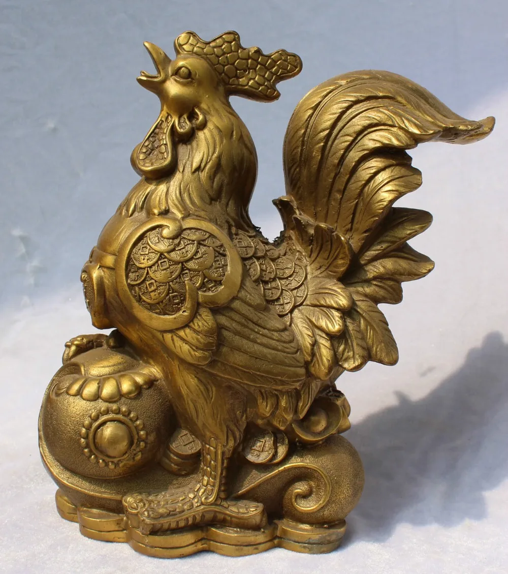 

zhaomeirui11++9"Chinese Bronze Wealth Money Foo Fu Chicken Chook weight Rooster Cock Statue