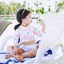 Розовый купальник для девочек детский цветочный купальный костюм Лето для пляжа для купания костюм из двух предметов детский купальник с длинными рукавами для девочек 341