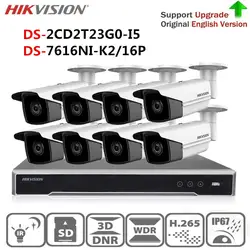 Hikvision IP комплект видеонаблюдения 4 К NVR DS-7616NI-K2/16 P и 2MP ИК Пуля IP Камера DS-2CD2T23G0-I5 наблюдения Камера открытый