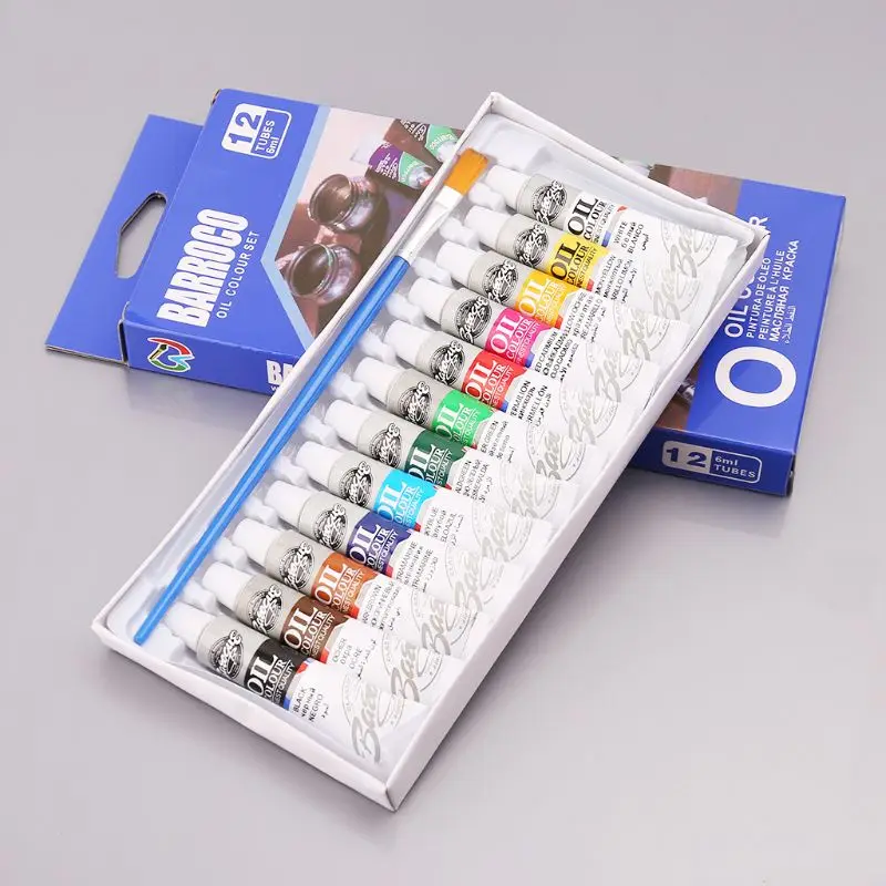 

12 Colors Acrylic Paint Drawing Pigment Oil Colors Painting 6ml Tube With Brush Set Artist Supplies C26