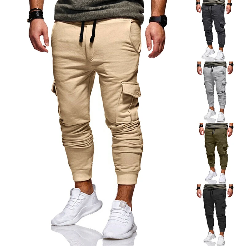 New Men Casual Cargo Pants Sweatpant High Waist Pockets Slim Fit Long Gym Trousers Running Joggers Tracksuit Male Pant |