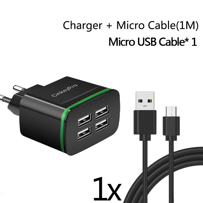 CinkeyPro 4 Порты USB Зарядное устройство 5 V/4A Смарт настенный адаптер мобильного телефона для передачи данных и зарядки устройства для iPhone iPad штепсельная вилка европейского стандарта - Тип штекера: 4-Ports Black Cable