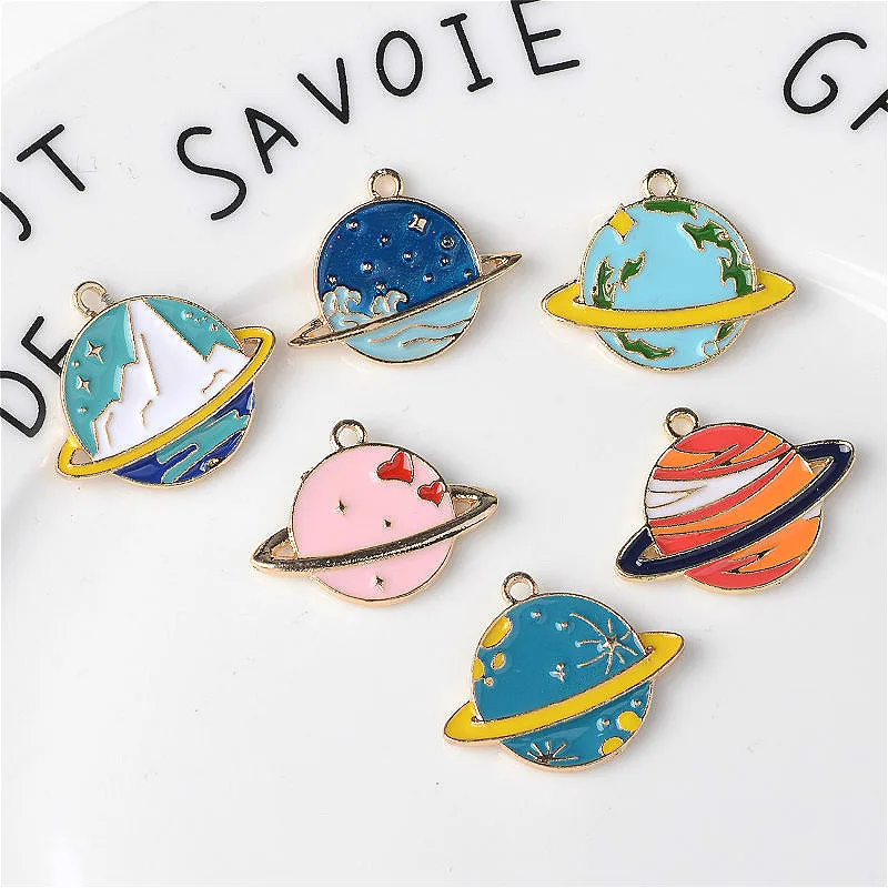 

10pcs Jupiter Mercury enamel Venus planet Mars Saturn satellite star earth charms alloy Pendant for Earrings jewelry accessories