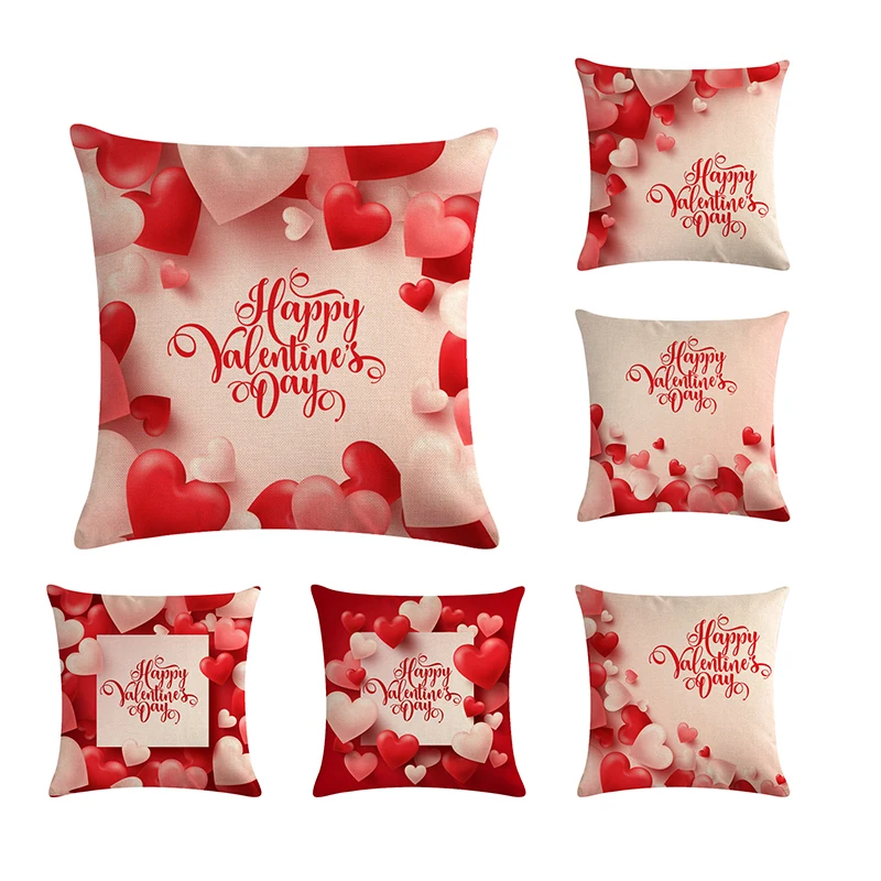 

Valentine's Day Decoration Linen Pillow Cover for Couple Red Heart Arrow Shape I LOVE YOU Cushion Cover Home Sofa Car ZY788