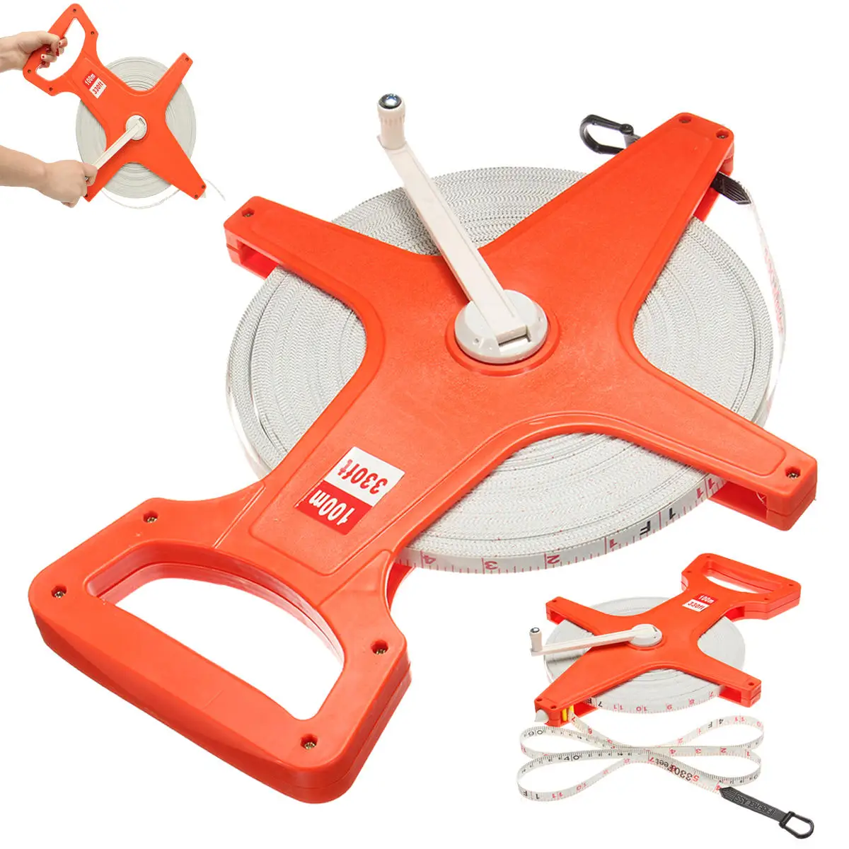 

Durable 100M Fiberglass Open Reel Measuring Survey Tape Metric Imperial Measure