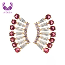 

Women Sector Shape Earrings with AAA+ Cubic Zirconia Zircon Earrings Colorful Light Dangle Needle 925 Sterling Silver Wedding