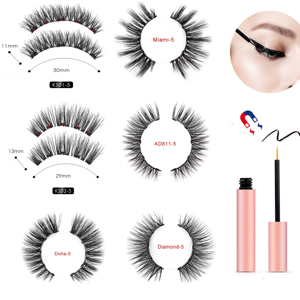 New Magnetic Eyelashes with A Set of Natural Eyelashes False Eyelashes Magentic Liquid Eyeliner+ A Tweezers Full Set TSLM2