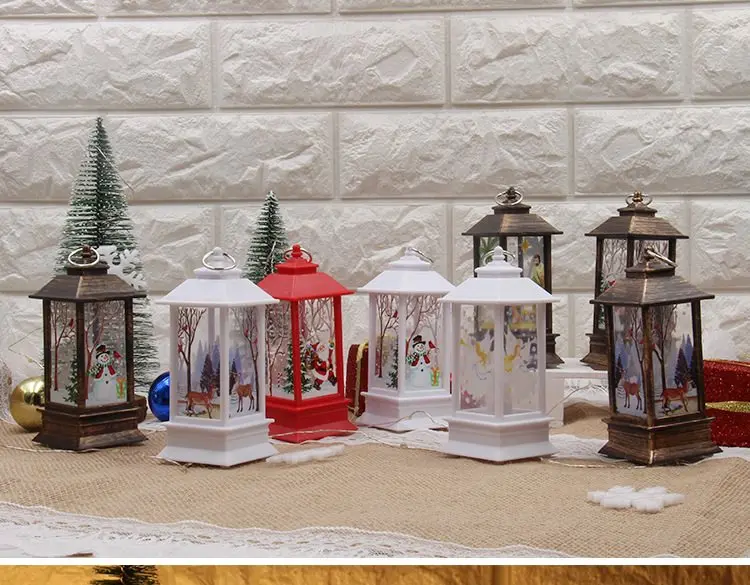 Christmas Elk Snowman Santa Claus Mini LED Night Light Hanging Candle Lantern Table Lamp 18
