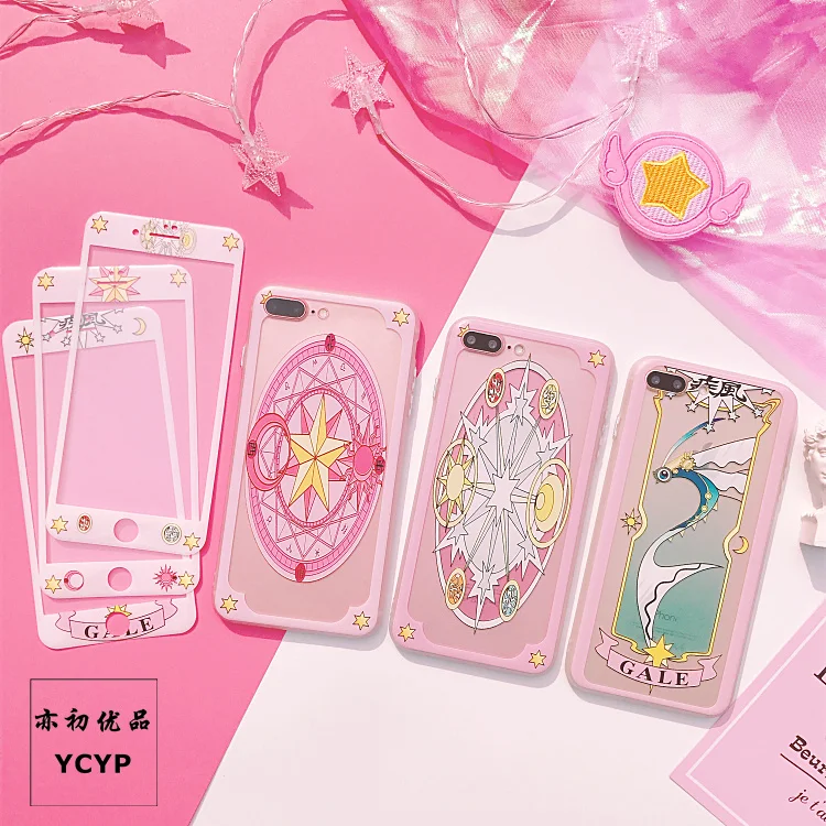 Чехол для iphone 8 8 plus Cardcaptor Sakura+ пленка для экрана из закаленного стекла, розовый чехол для iphone 6 6 S plus 7 7 plus X+ пленка