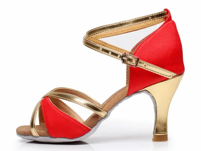 Для женщин для Бальных и латиноамериканских танцев Обувь для увеличения роста; 5/7 см женские туфли для сальсы, танго, Самба Обувь для танцев замшевая подошва VA30836 - Цвет: Red 7cm