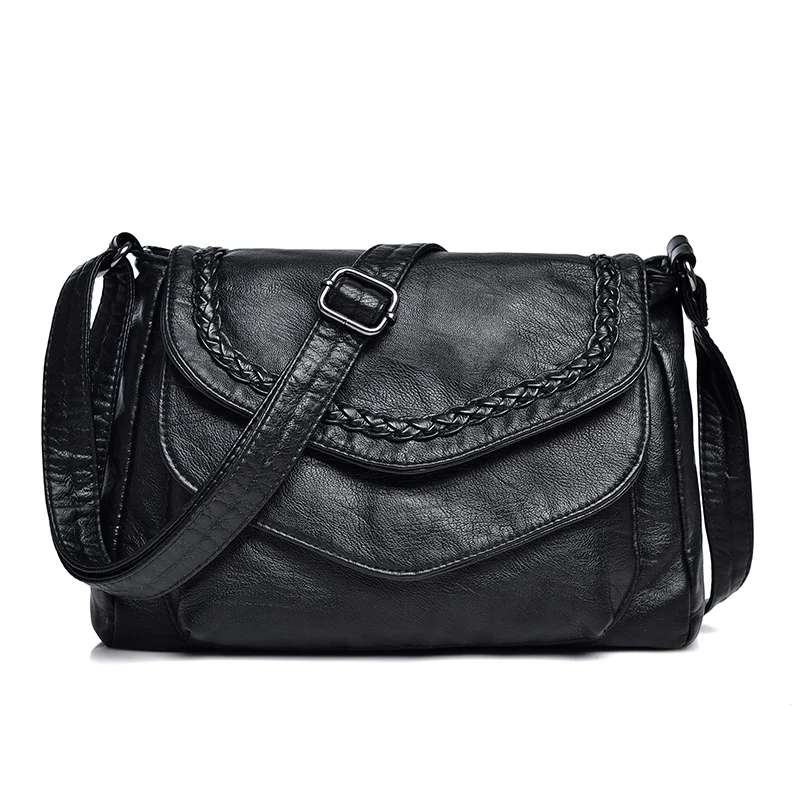 Aolida Female Casual Shoulder Bags Women Black Leather Handbags Ladies