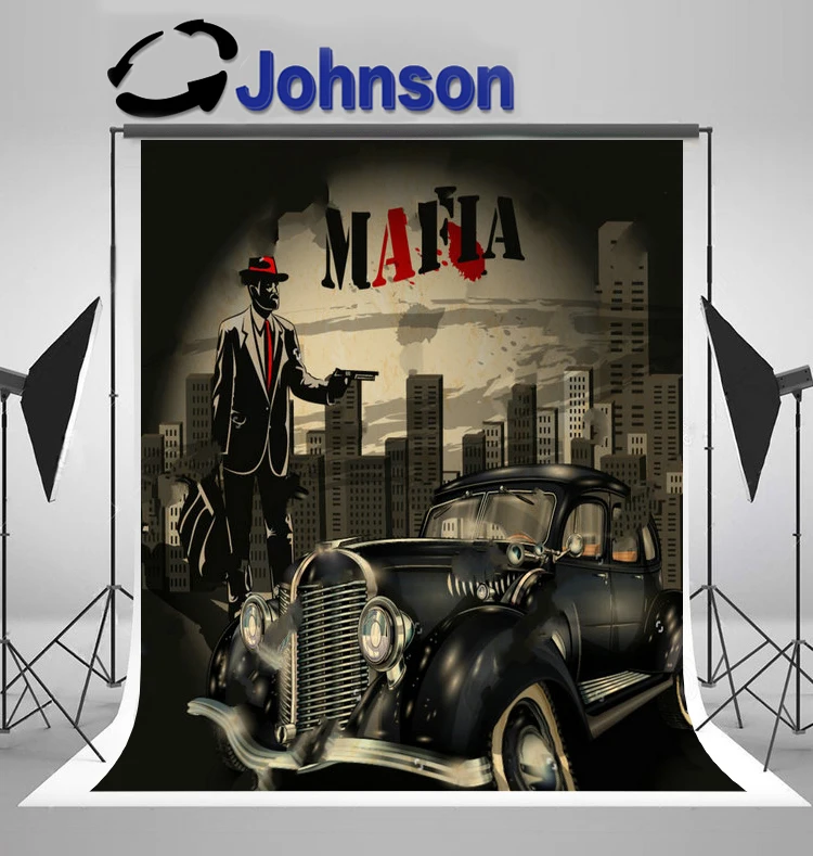 

wall photography backgrounds Vinyl cloth High quality Computer print Mafia Gangster Car Retro City Skyline backdrops