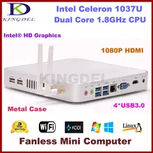 Intel Celeron 1037U Thin Client HTPC Fanless Mini Desktop Computer 2GB RAM 128GB SSD 1080P USB3.0 HDMI+VGA Dual Display