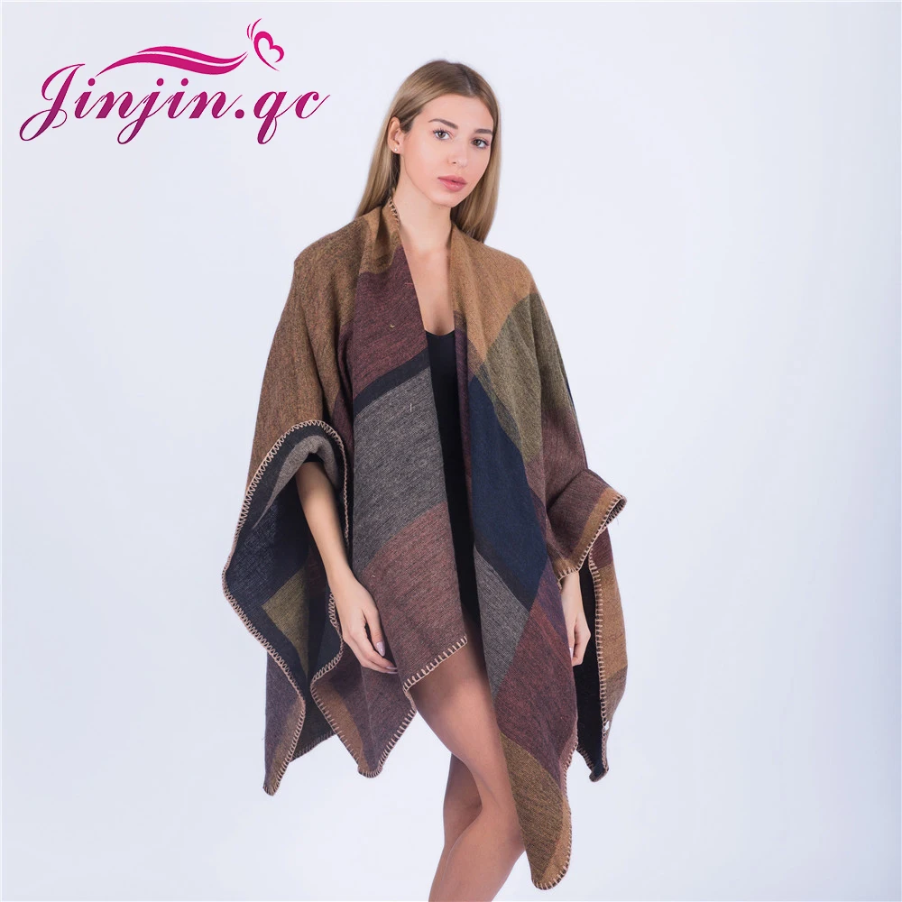 

Jinjin.QC Fashion Women Ponchos and Capes Shrug Echarpe Foulard Femme Winter Pashminas and Scarf Kimono Shawls Drop Shipping