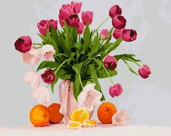 

Frameless painting by numbers diy picture oil painting on canvas for home decor animal painting 4050 red tulip