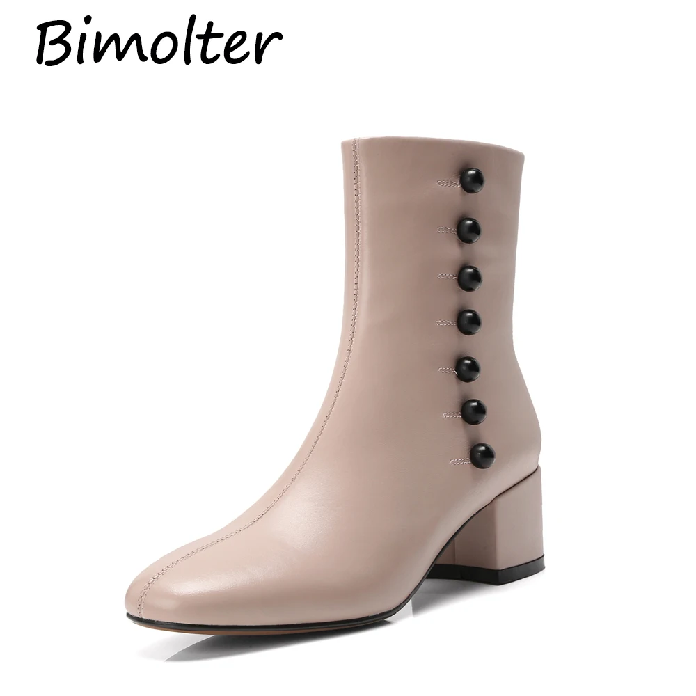 

Bimolter New Spring Boots Women Genuine Leather Snow Boots Women Black Platform Block Heel Shoes for Ladies Pink Shoes NC052