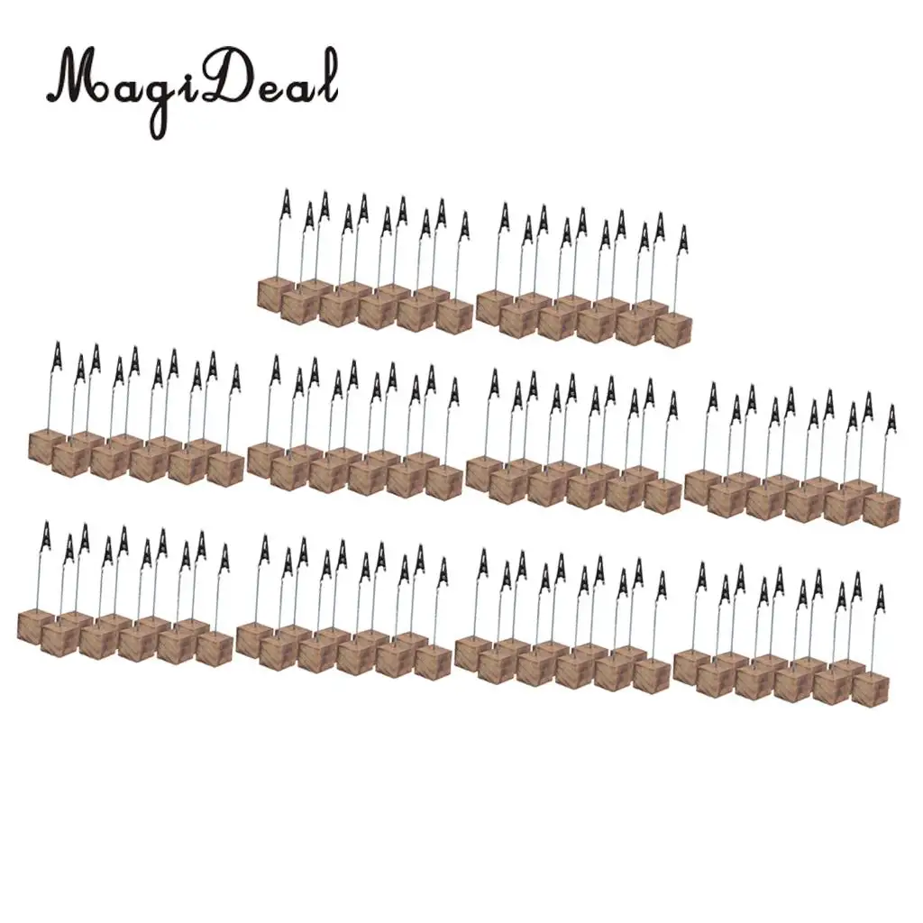 100Pcs Rustic Fire   Wood Base Photo Clip Wedding Table Place Card Holder