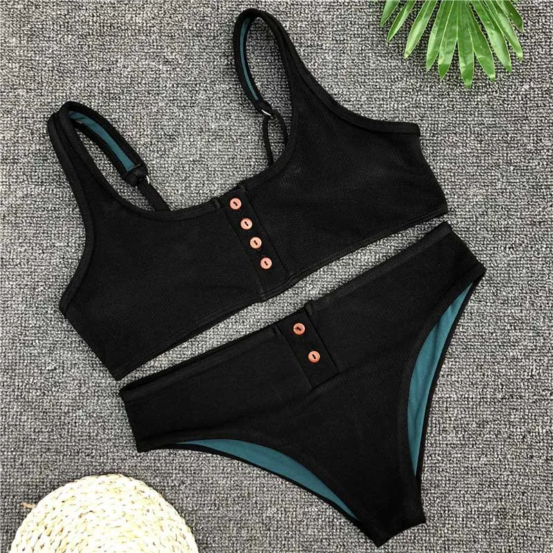 Sexy Solid Bikinis Women Swimwear V Neck Bikinis Set Female Chest Gather Push Up Swimwear Beach Wear Bathing Suit SCL533 (9)