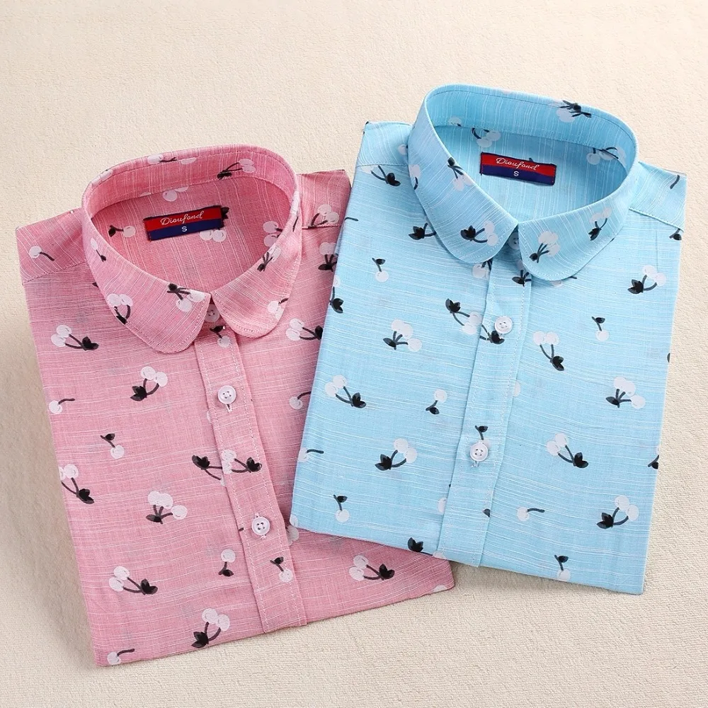 Dioufond Floral Print Ladies Tops Shirt 5XL Plus Size Polka Dot Turn-down Collar Women Blouse Casual Long Sleeve Blusas Feminina