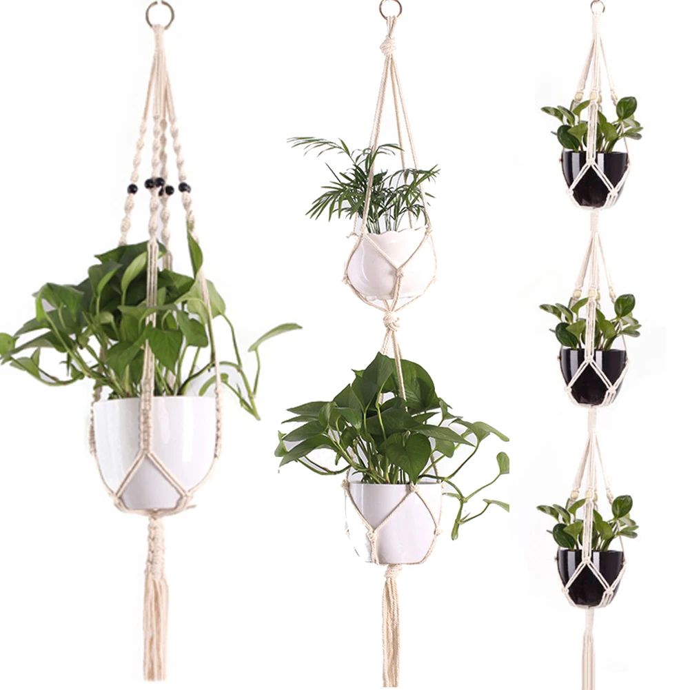 Creative Garden Plant Tassel Hanger Macrame Hemp Rope Braided Hanging Planter Basket Flower Pot Holder Decoration