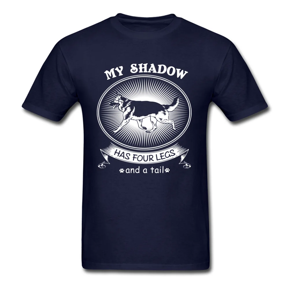 3D Printed 100% Cotton Fabric Men's Short Sleeve Tops & Tees Casual Summer/Fall Top T-shirts New Arrival Round Collar Tee-Shirt German Shepherd Dog Funny Art My Shadow Has Four Legs and A Tail navy