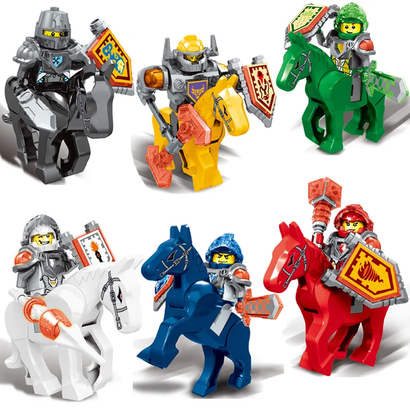 6pcs Knight Ride Horse Building Blocks Toys For Children gift