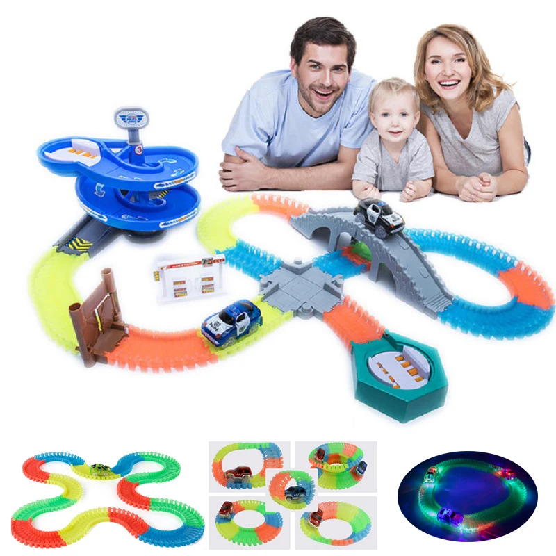 KACUU Glowing Magical Race Track DIY Universal Accessories Racing Track Ramp Turn Road Bridge Crossroads Toys For Children Gift magical track racing cars with lights diy racing track glowing in the dark creative gifts toys for children construction toy