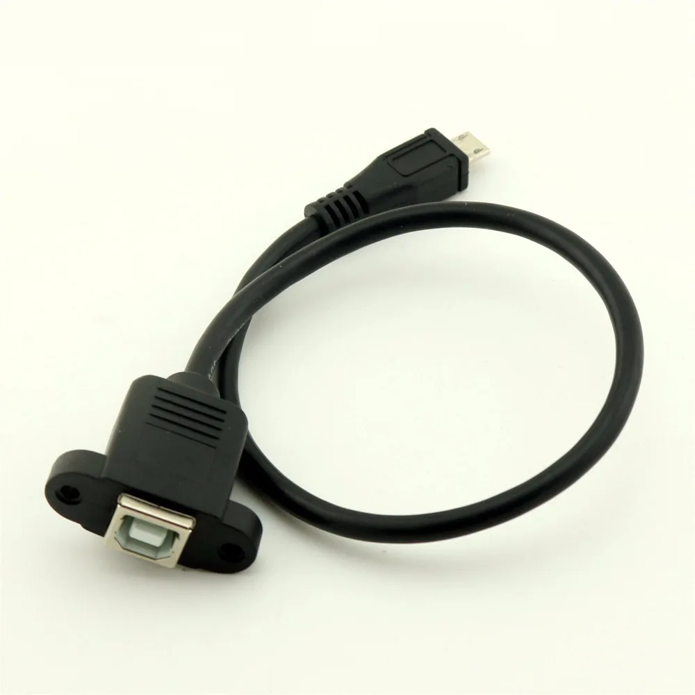 10 قطع الأسود usb 2.0 b أنثى المقبس لوحة جبل ل مايكرو usb 5 دبوس ذكر كابل الطابعة 1ft