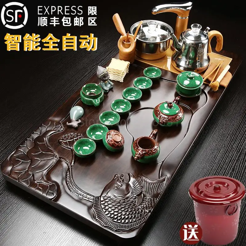 Fully Automatic Tea Set Set Household Whole Set Of Purple Sand Kungfu Solid Wood Tea Tray Drinking Tea Ceremony Tray Tea Table T