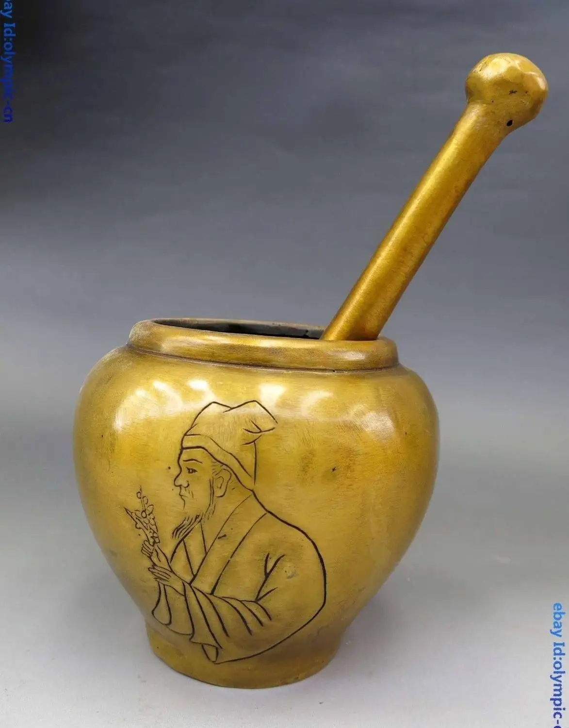 

China brass copper Chinese Medicine Li Shizhen Medicine pounding tank Statue