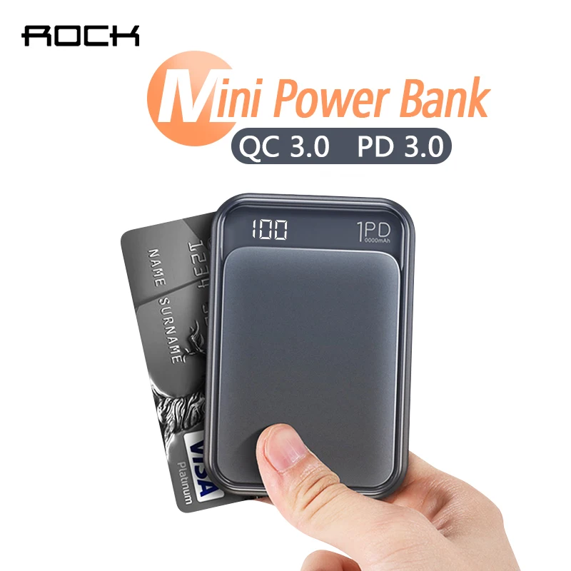 ROCK 18 W type C PD QC 3,0 power Bank 10000 mah внешний мини-аккумулятор USB PD Быстрая Зарядка power bank для iphone XS X samsung