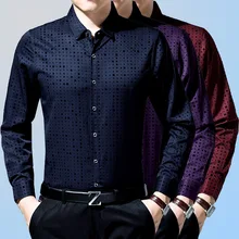2017 summer spring shirt spots elegant Lapel high quality men s slim shirt blue purple red