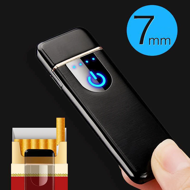 Тонкая USB зарядка Зажигалка сенсорный экран Электронная Ветрозащитная